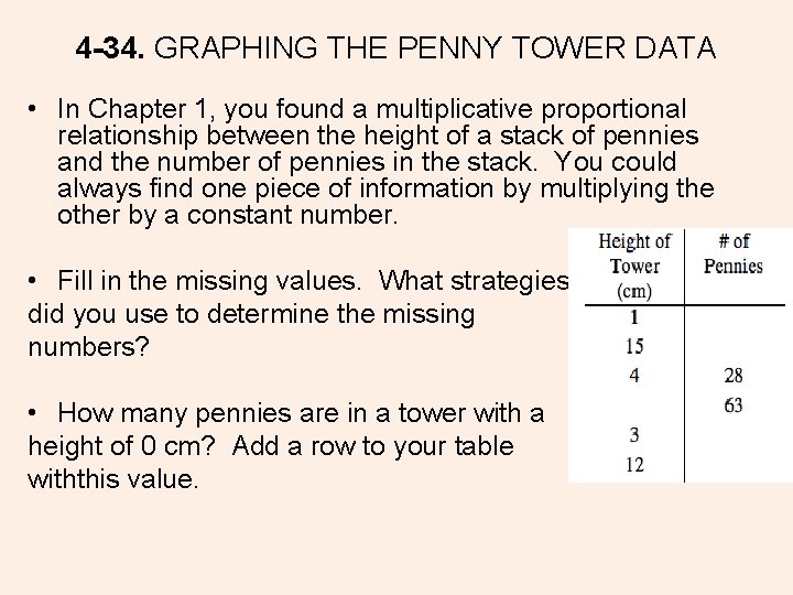 4 -34. GRAPHING THE PENNY TOWER DATA • In Chapter 1, you found a