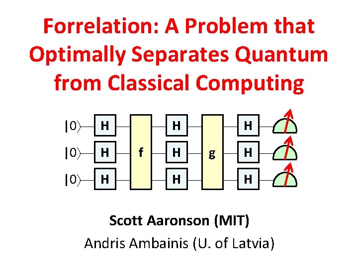 Forrelation: A Problem that Optimally Separates Quantum from Classical Computing |0 H H f