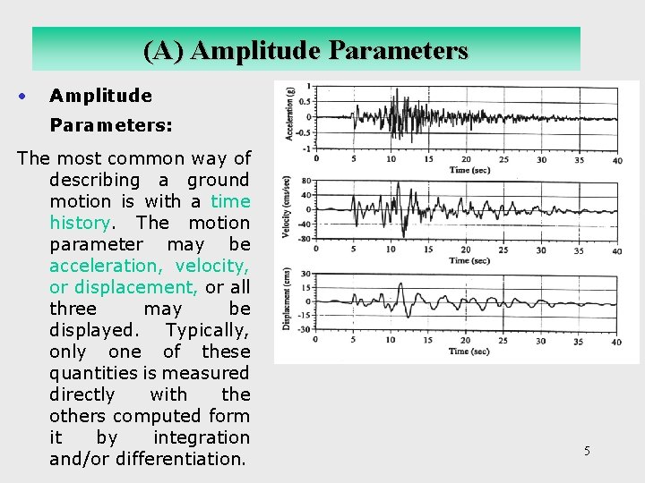 (A) Amplitude Parameters • Amplitude Parameters: The most common way of describing a ground