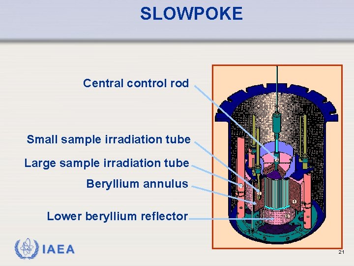 SLOWPOKE Central control rod Small sample irradiation tube Large sample irradiation tube Beryllium annulus