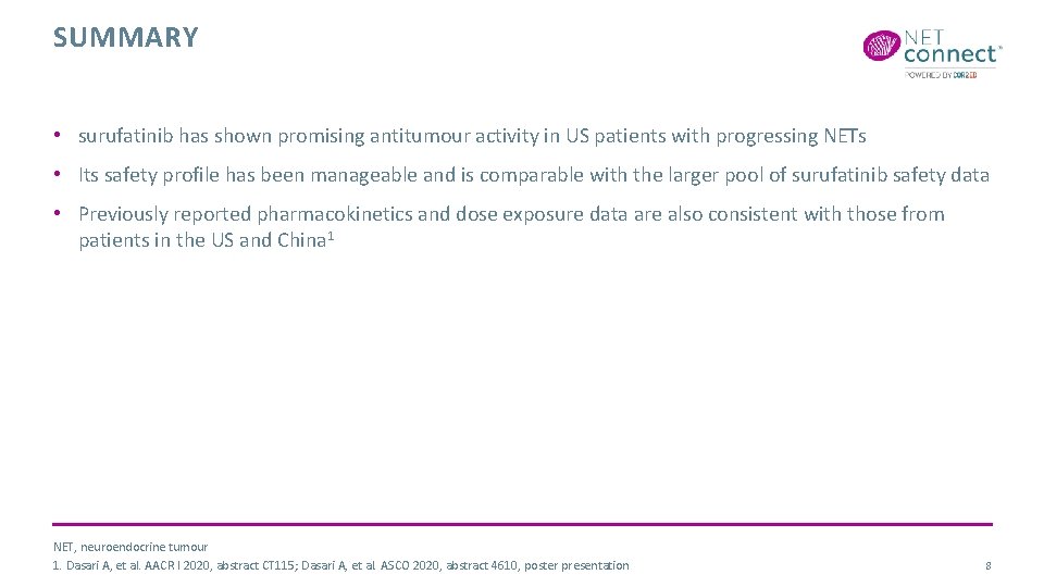SUMMARY • surufatinib has shown promising antitumour activity in US patients with progressing NETs