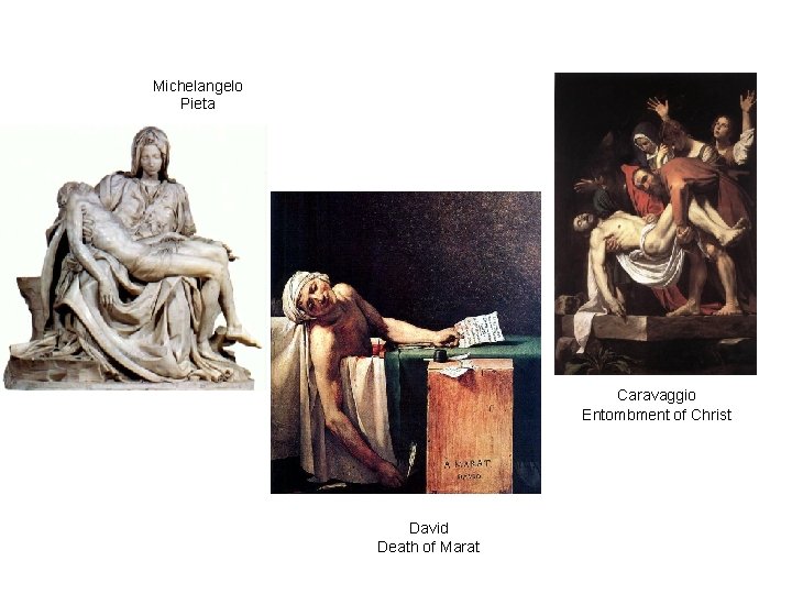 Michelangelo Pieta Caravaggio Entombment of Christ David Death of Marat 