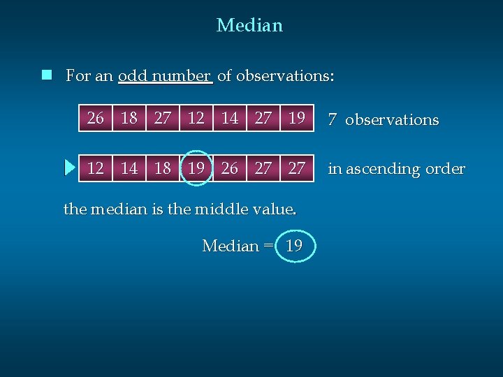 Median n For an odd number of observations: 26 18 27 12 14 27