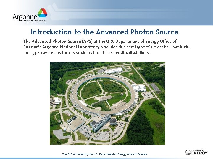 Introduction to the Advanced Photon Source The Advanced Photon Source (APS) at the U.