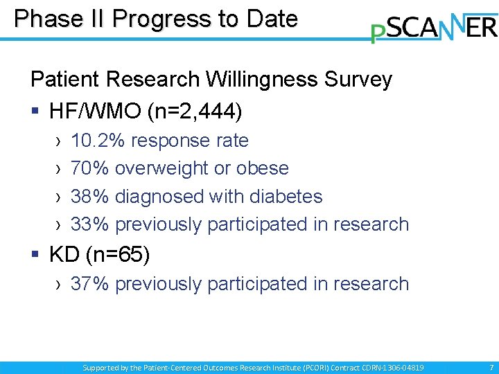 Phase II Progress to Date Patient Research Willingness Survey § HF/WMO (n=2, 444) ›