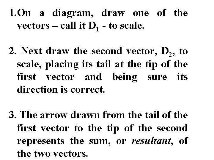 1. On a diagram, draw one of the vectors – call it D 1