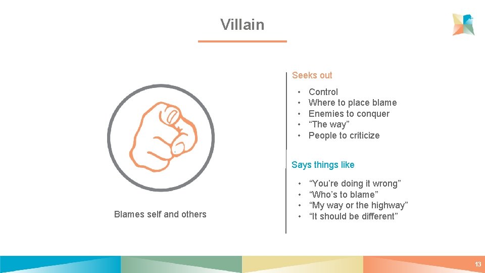 Villain Seeks out • • • Control Where to place blame Enemies to conquer