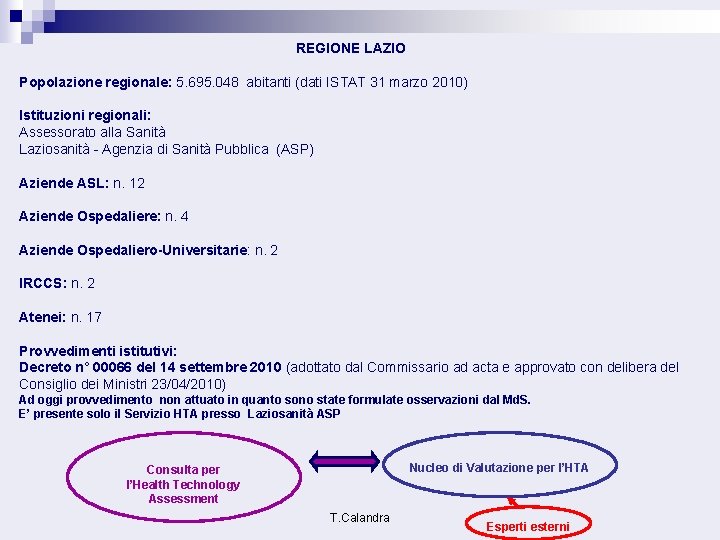 REGIONE LAZIO Popolazione regionale: 5. 695. 048 abitanti (dati ISTAT 31 marzo 2010) Istituzioni