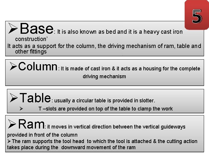 ØBase 5 : It is also known as bed and it is a heavy