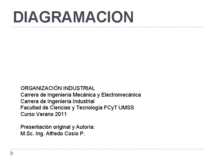 DIAGRAMACION ORGANIZACIÓN INDUSTRIAL Carrera de Ingeniería Mecánica y Electromecánica Carrera de Ingeniería Industrial Facultad