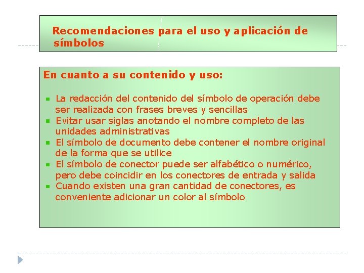 Recomendaciones para el uso y aplicación de símbolos En cuanto a su contenido y