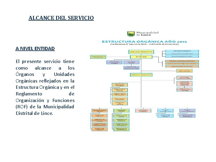 ALCANCE DEL SERVICIO A NIVEL ENTIDAD El presente servicio tiene como alcance a los