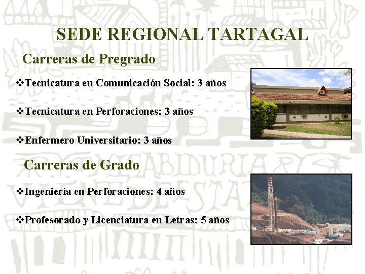 SEDE REGIONAL TARTAGAL Carreras de Pregrado v. Tecnicatura en Comunicación Social: 3 años v. SEDE REGIONAL TARTAGAL Carreras de Pregrado v. Tecnicatura en Comunicación Social: 3 años v.