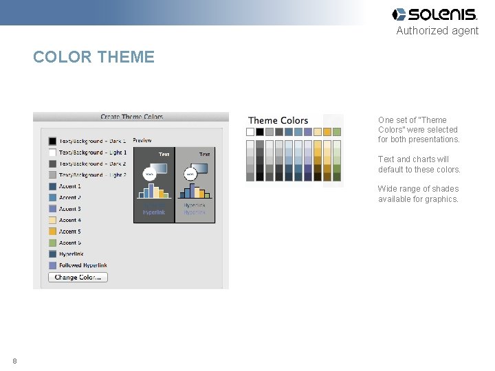Authorized agent COLOR THEME One set of “Theme Colors” were selected for both presentations.