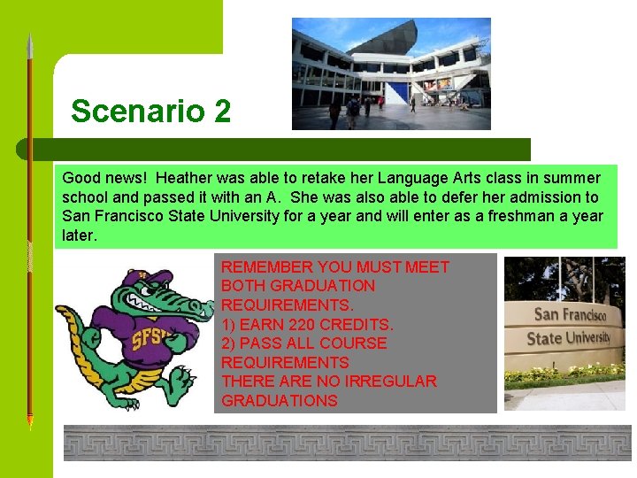Scenario 2 Good news! Heather was able to retake her Language Arts class in
