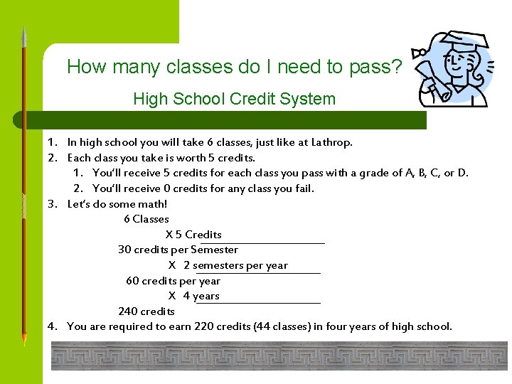 How many classes do I need to pass? High School Credit System 1. In