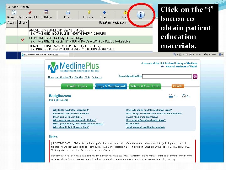 NLM HL 7 Info Button Click on the “i” button to obtain patient education