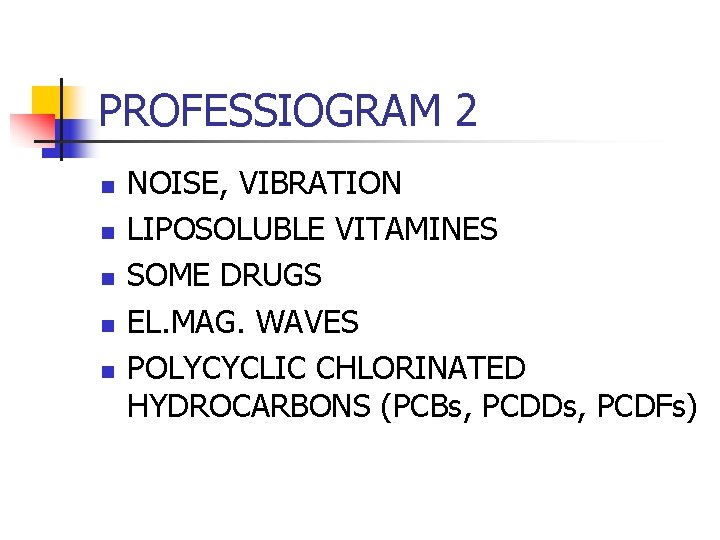 PROFESSIOGRAM 2 n n n NOISE, VIBRATION LIPOSOLUBLE VITAMINES SOME DRUGS EL. MAG. WAVES