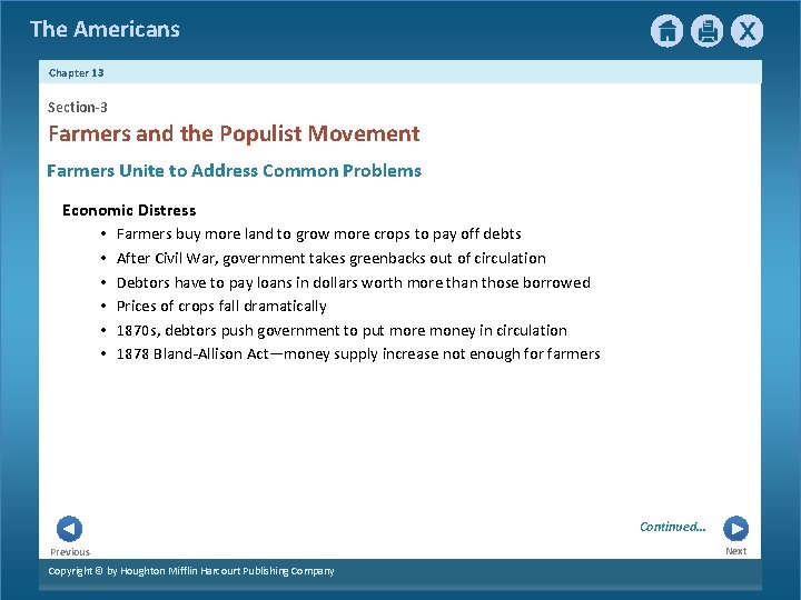 The Americans Chapter 13 Section-3 Farmers and the Populist Movement Farmers Unite to Address The Americans Chapter 13 Section-3 Farmers and the Populist Movement Farmers Unite to Address