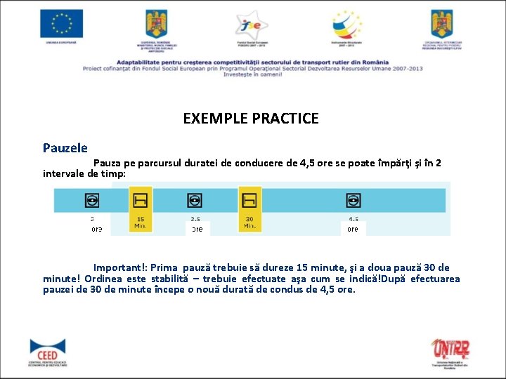 EXEMPLE PRACTICE Pauzele Pauza pe parcursul duratei de conducere de 4, 5 ore se