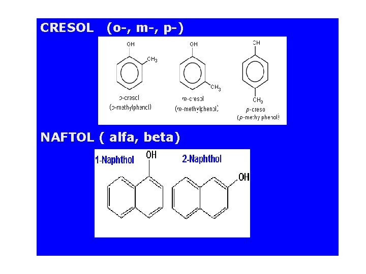 CRESOL (o-, m-, p-) NAFTOL ( alfa, beta) 