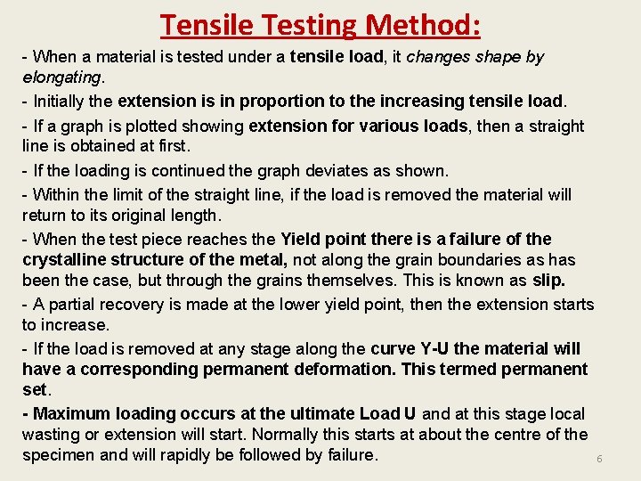 Tensile Testing Method: - When a material is tested under a tensile load, it