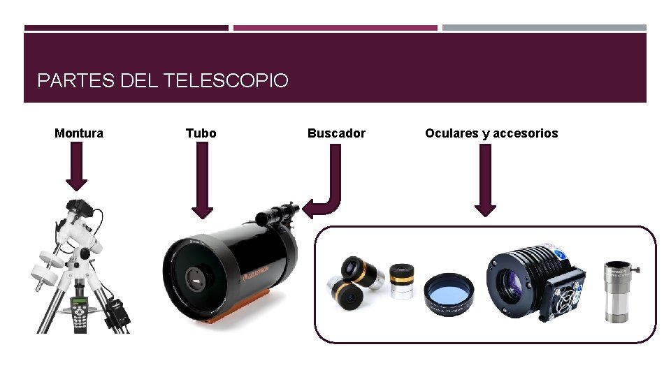 PARTES DEL TELESCOPIO Montura Tubo Buscador Oculares y accesorios 