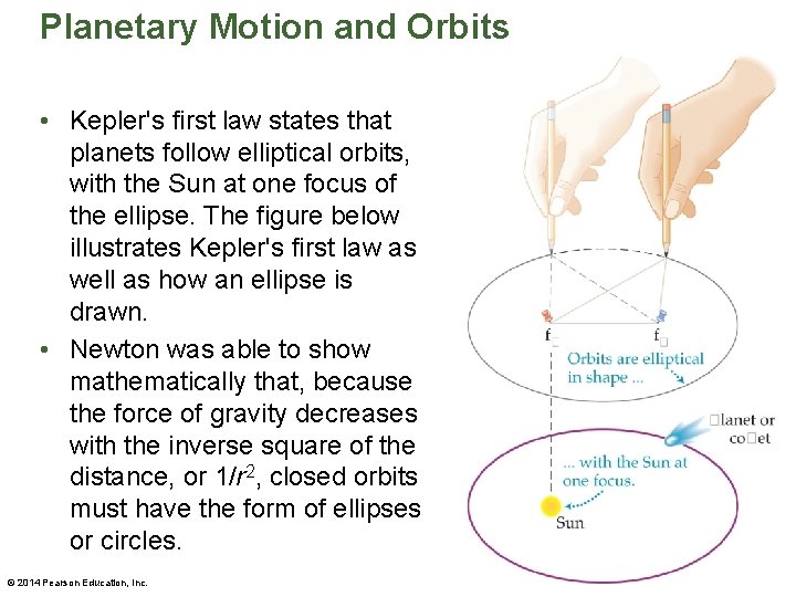 Planetary Motion and Orbits • Kepler's first law states that planets follow elliptical orbits,