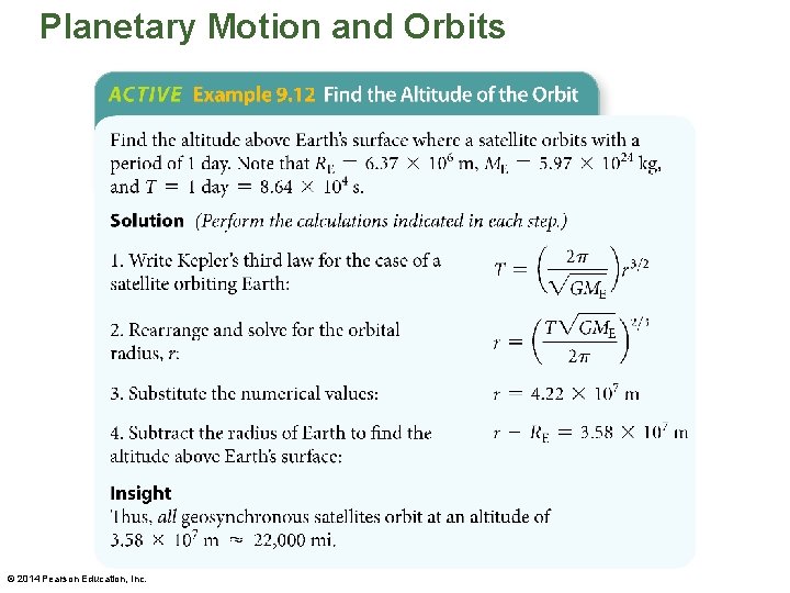 Planetary Motion and Orbits © 2014 Pearson Education, Inc. 