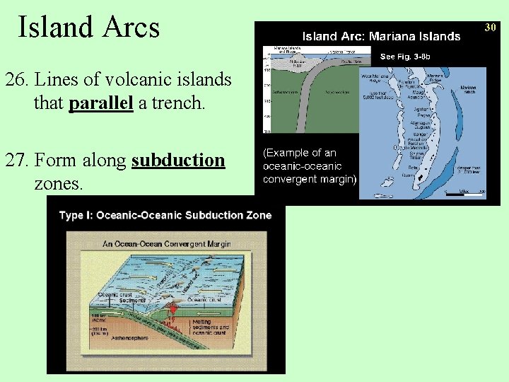 Island Arcs 26. Lines of volcanic islands that parallel a trench. 27. Form along