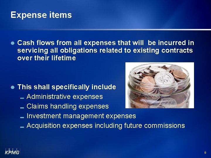 Expense items Cash flows from all expenses that will be incurred in servicing all