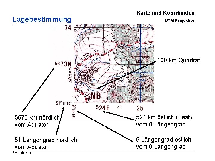 Lagebestimmung Karte und Koordinaten UTM Projektion 100 km Quadrat 5673 km nördlich vom Äquator