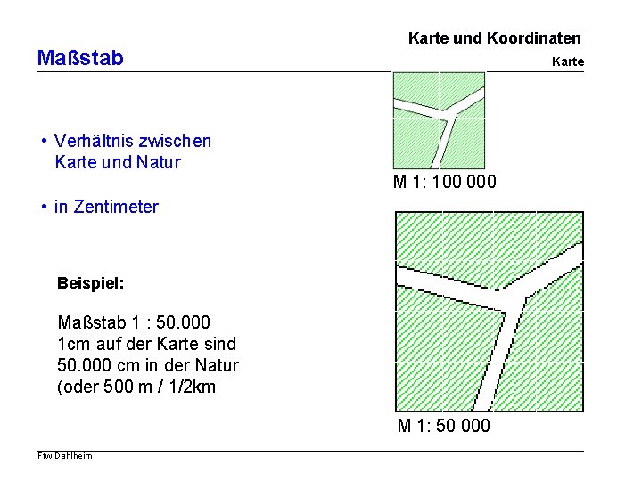 Maßstab • Verhältnis zwischen Karte und Natur Karte und Koordinaten Karte M 1: 100