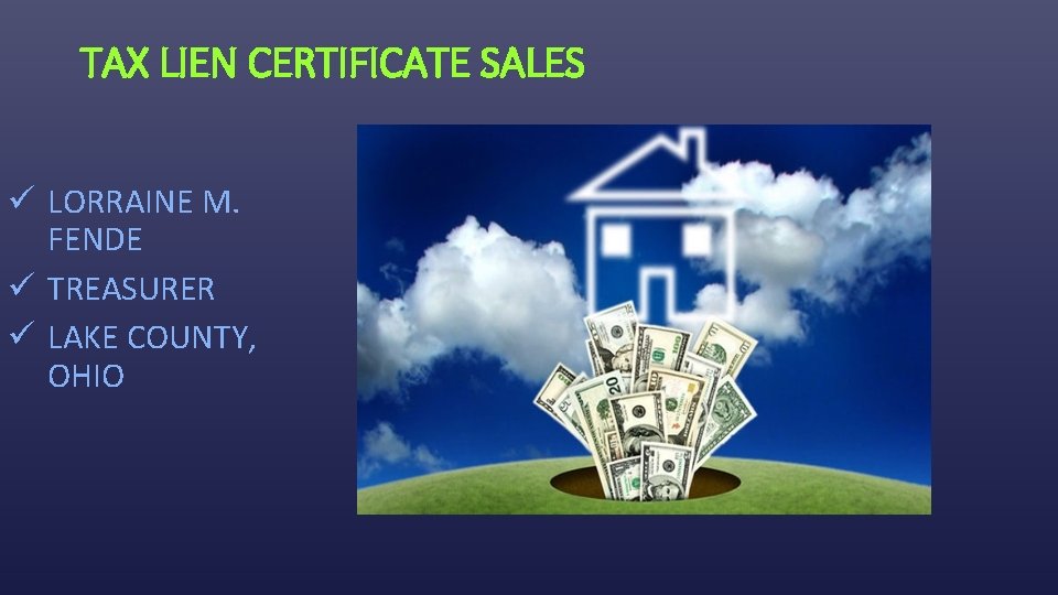 TAX LIEN CERTIFICATE SALES ü LORRAINE M. FENDE ü TREASURER ü LAKE COUNTY, OHIO