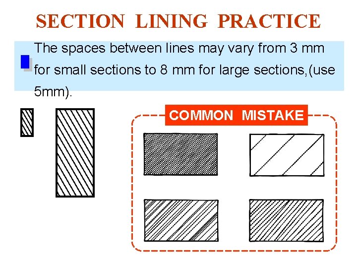 SECTION LINING PRACTICE The spaces between lines may vary from 3 mm for small