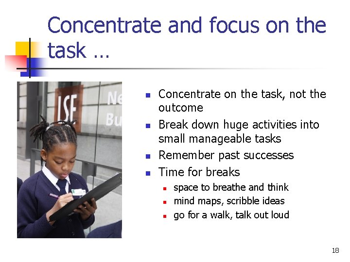 Concentrate and focus on the task … n n Concentrate on the task, not Concentrate and focus on the task … n n Concentrate on the task, not