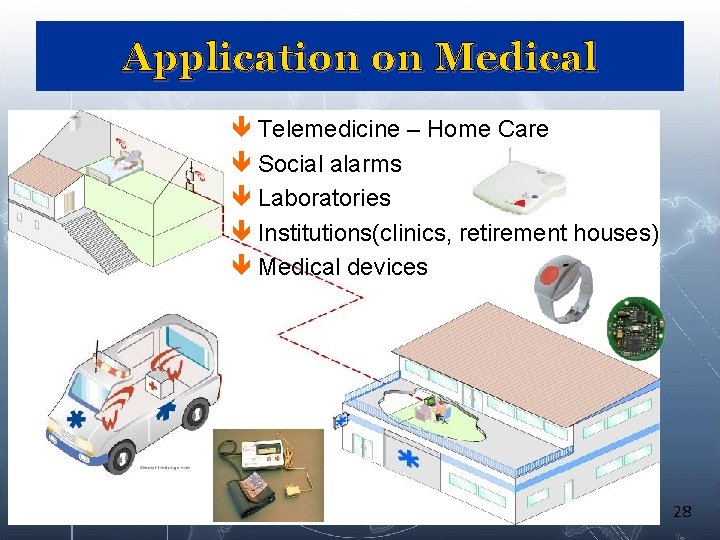 Application on Medical ê Telemedicine – Home Care ê Social alarms ê Laboratories ê Application on Medical ê Telemedicine – Home Care ê Social alarms ê Laboratories ê