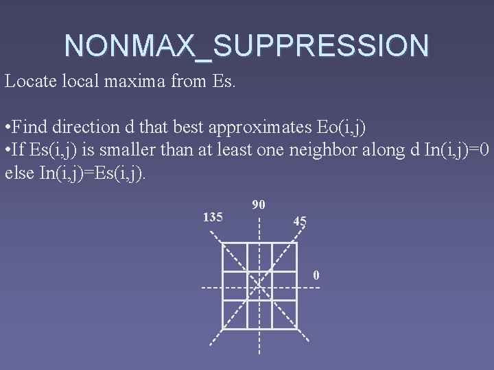 NONMAX_SUPPRESSION Locate local maxima from Es. • Find direction d that best approximates Eo(i,