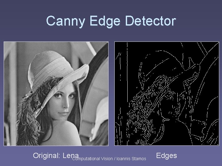 Canny Edge Detector Original: Lena Computational Vision / Ioannis Stamos Edges 