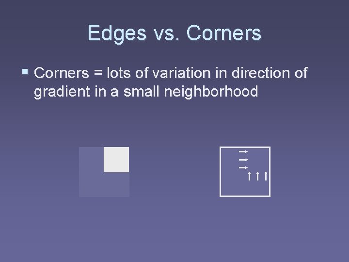 Edges vs. Corners § Corners = lots of variation in direction of gradient in