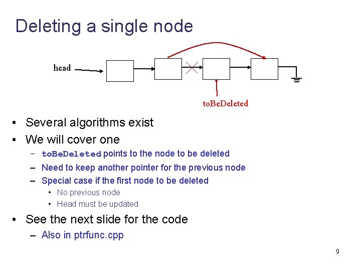 Deleting a single node head to. Be. Deleted • Several algorithms exist • We