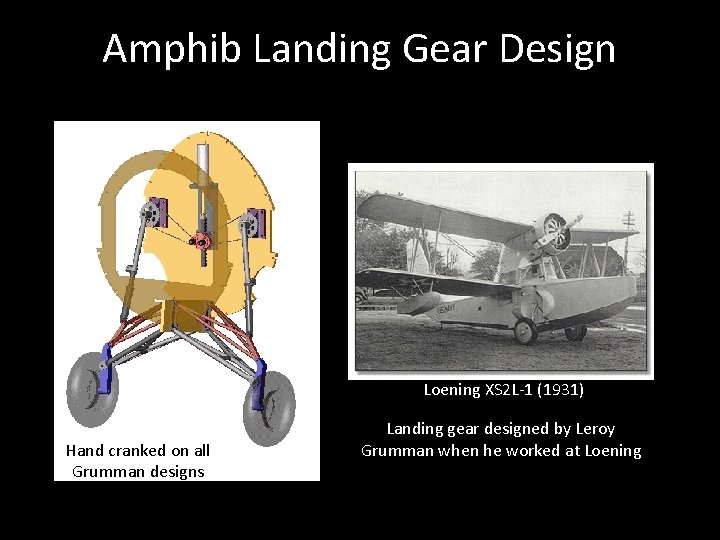 Amphib Landing Gear Design Loening XS 2 L-1 (1931) Hand cranked on all Grumman