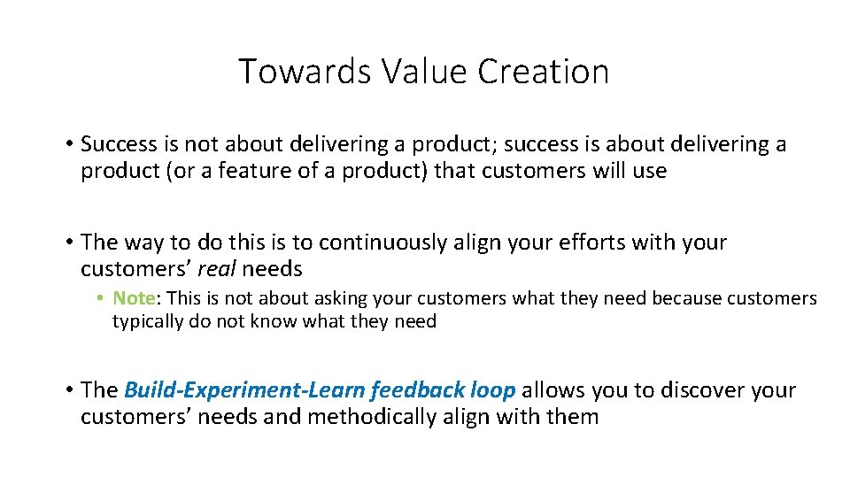Towards Value Creation • Success is not about delivering a product; success is about Towards Value Creation • Success is not about delivering a product; success is about