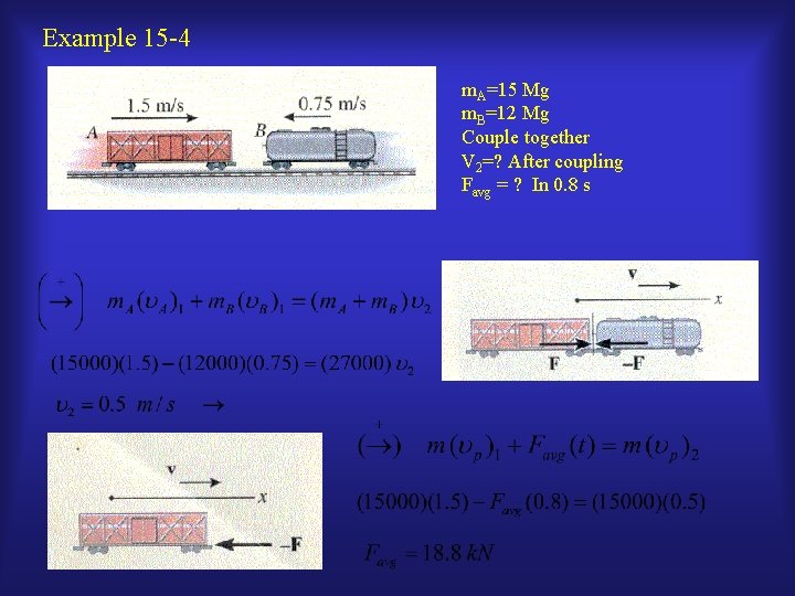 Example 15 -4 m. A=15 Mg m. B=12 Mg Couple together V 2=? After
