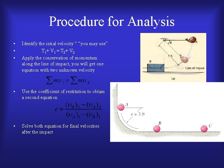 Procedure for Analysis • • • Identify the intial velocity “ “you may use”