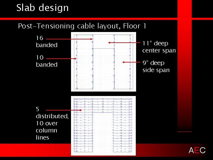 Slab design Post-Tensioning cable layout, Floor 1 16 banded 10 banded 11” deep center