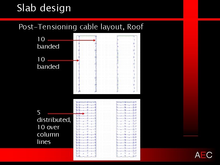 Slab design Post-Tensioning cable layout, Roof 10 banded 5 distributed, 10 over column lines