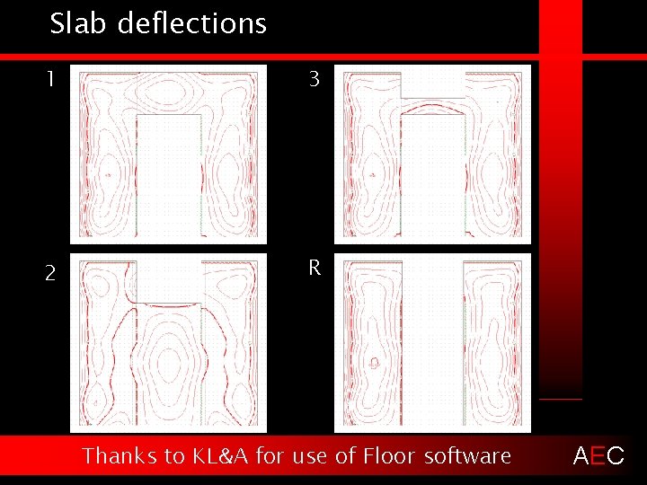 Slab deflections 1 3 2 R Thanks to KL&A for use of Floor software