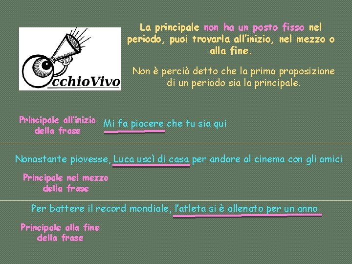 La principale non ha un posto fisso nel periodo, puoi trovarla all’inizio, nel mezzo