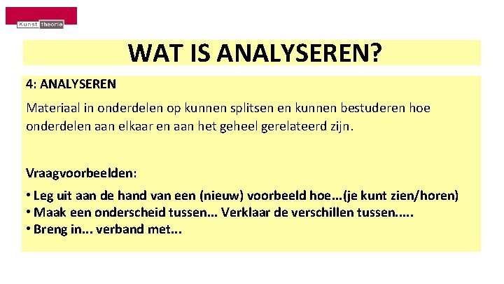 WAT IS ANALYSEREN? 4: ANALYSEREN Materiaal in onderdelen op kunnen splitsen en kunnen bestuderen